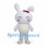 Rabbit Mascot Costume in White with Red Hair Bow and Pink Cheeks