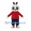 Rabbit Mascot Costume with Black Eye Patches Red Shirt and Navy Pants