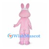 Rabbit Mascot Costume in Pink with White Belly and Neck Bow