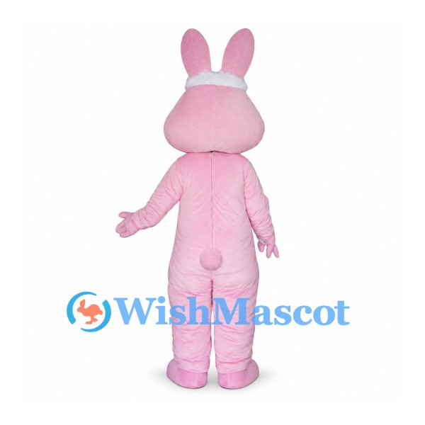 Rabbit Mascot Costume in Pink with White Belly and Neck Bow