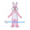 Rabbit Mascot Costume in Pink with White Belly and Neck Bow