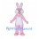 Rabbit Mascot Costume in Pink with White Belly and Neck Bow