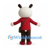 Rabbit Mascot Costume with Red Shirt and Green Shoulder Bag