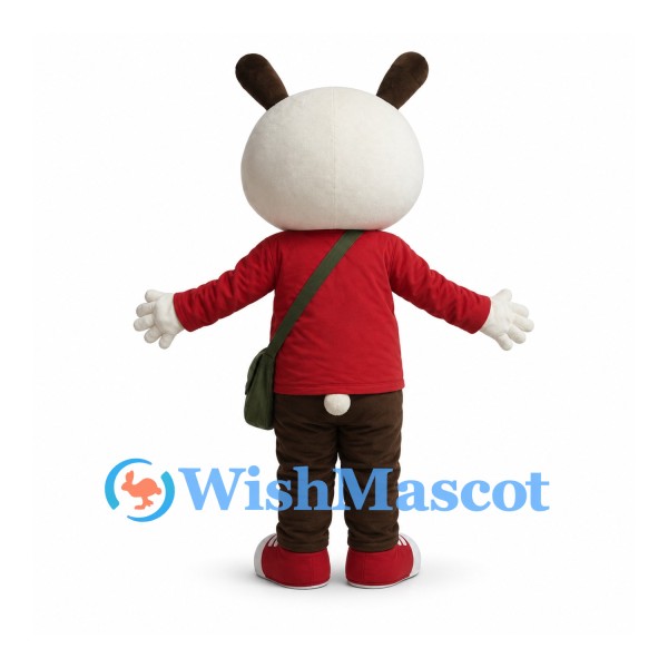 Rabbit Mascot Costume with Red Shirt and Green Shoulder Bag