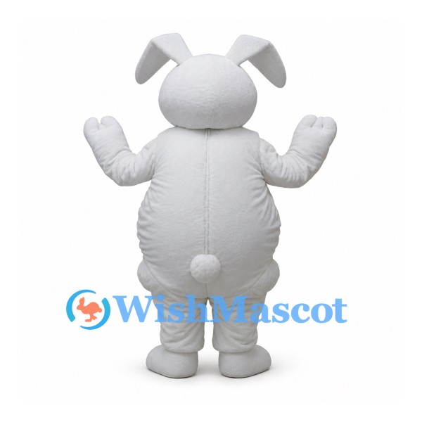 Rabbit Mascot Costume in White with Round Belly and Floppy Ears