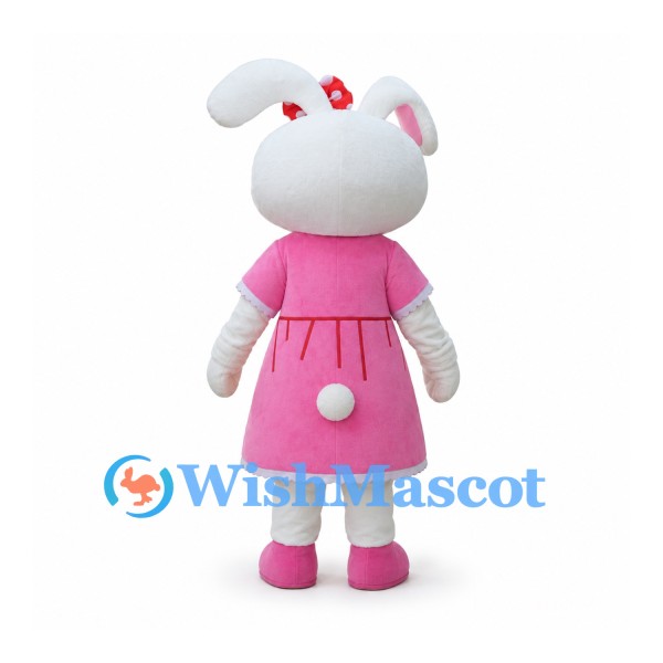 Rabbit Mascot Costume with Pink Dress and Red Hair Bow