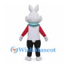 Rabbit Mascot Costume with Red Sleeves Teal Scarf and Black Pants