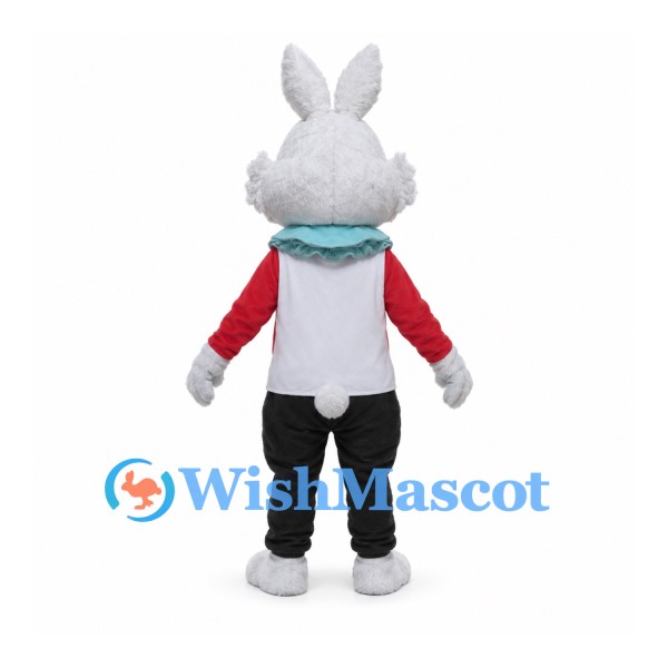 Rabbit Mascot Costume with Red Sleeves Teal Scarf and Black Pants