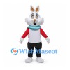 Rabbit Mascot Costume with Red Sleeves Teal Scarf and Black Pants