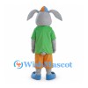 Rabbit Mascot Costume in Gray with Green Shirt and Orange Shorts