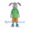 Rabbit Mascot Costume in Gray with Green Shirt and Orange Shorts