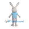 Rabbit Mascot Costume in Gray with Light Blue Shirt