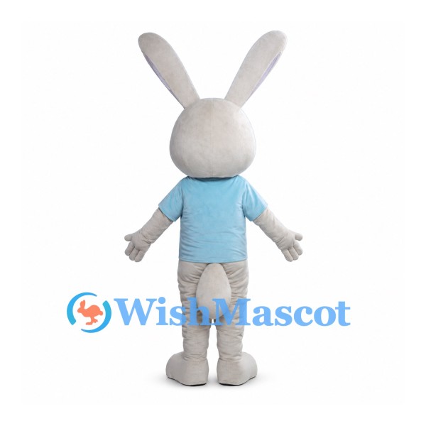 Rabbit Mascot Costume in Gray with Light Blue Shirt
