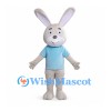 Rabbit Mascot Costume in Gray with Light Blue Shirt