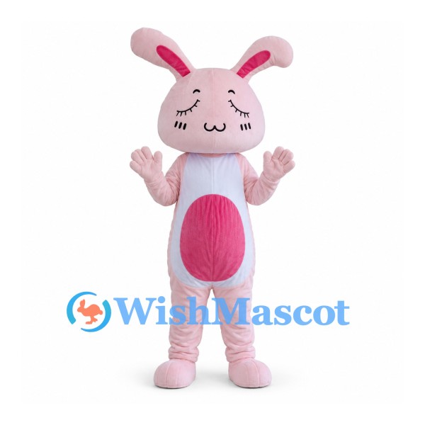 Rabbit Mascot Costume in Pink with Dark Pink Belly