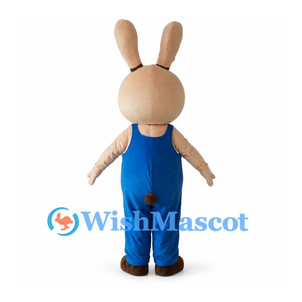 Rabbit Mascot Costume in Tan with Blue Overalls