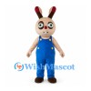 Rabbit Mascot Costume in Tan with Blue Overalls