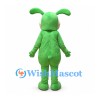 Rabbit Mascot Costume in Green with White Muzzle and Large Teeth