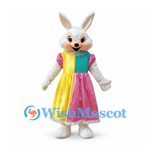 Rabbit Mascot Costume with Multicolor Satin Dress