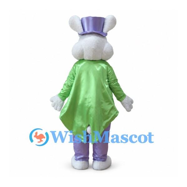 Rabbit Mascot Costume with Green Tailcoat and Purple Top Hat