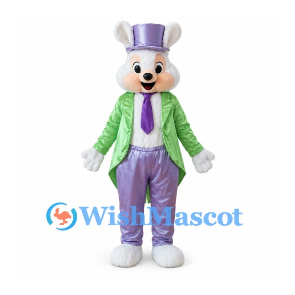 Rabbit Mascot Costume with Green Tailcoat and Purple Top Hat