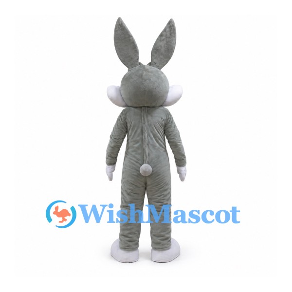 Rabbit Mascot Costume in Gray with White Belly and Orange Inner Ears