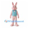 Rabbit Mascot Costume in Pink with Floral Teal Vest