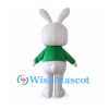 Rabbit Mascot Costume in White with Green Shirt