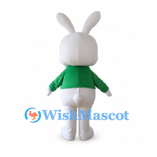Rabbit Mascot Costume in White with Green Shirt