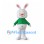Rabbit Mascot Costume in White with Green Shirt