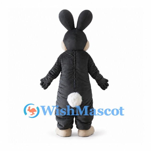 Rabbit Mascot Costume in Black with Cream Belly and Pink Nose