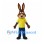Rabbit Mascot Costume in Brown with Yellow Shirt and Blue Pants
