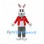Rabbit Mascot Costume with Red Jacket Teal Scarf and Gray Pants