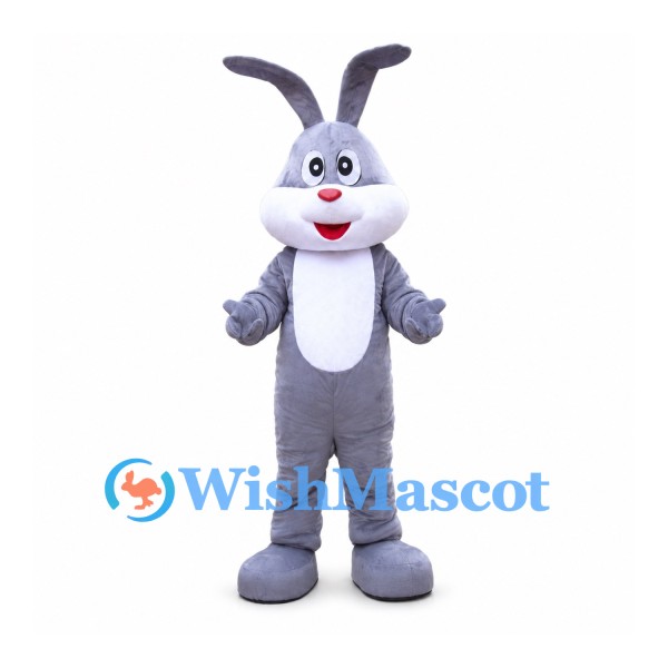 Rabbit Mascot Costume in Purple Gray with White Belly