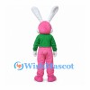 Rabbit Mascot Costume in Pink with Green Jacket and Long White Ears