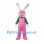 Rabbit Mascot Costume in Pink with Green Jacket and Long White Ears
