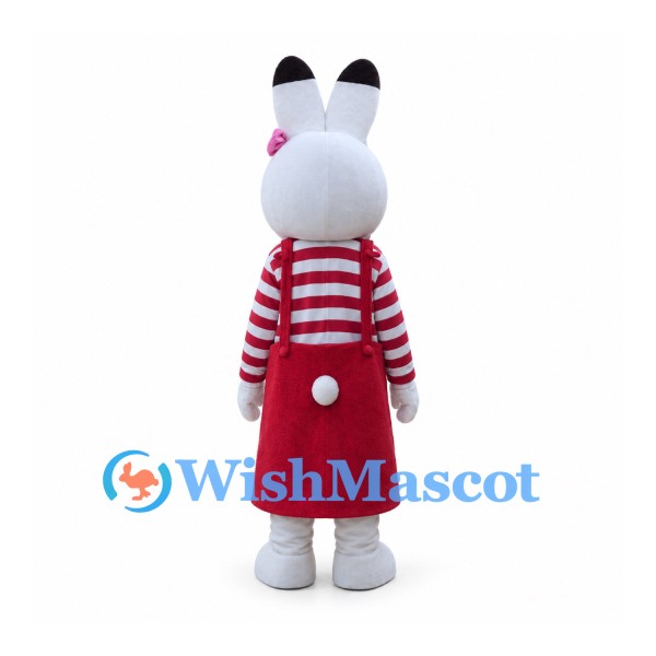 Rabbit Mascot Costume with Red Striped Shirt and Red Skirt