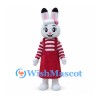 Rabbit Mascot Costume with Red Striped Shirt and Red Skirt