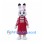 Rabbit Mascot Costume with Red Striped Shirt and Red Skirt