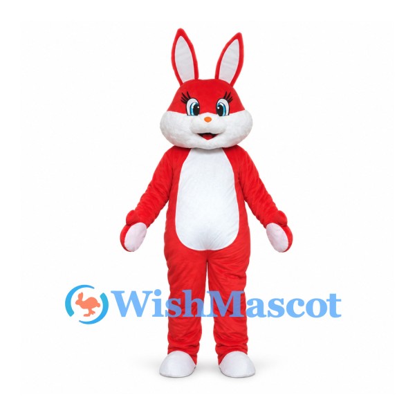 Rabbit Mascot Costume in Red with White Belly and Paws