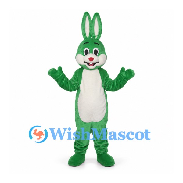 Rabbit Mascot Costume in Green with White Belly and Tall Ears