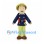Farmer Mascot Costume with Green Hat Navy Coat and Tool Belt