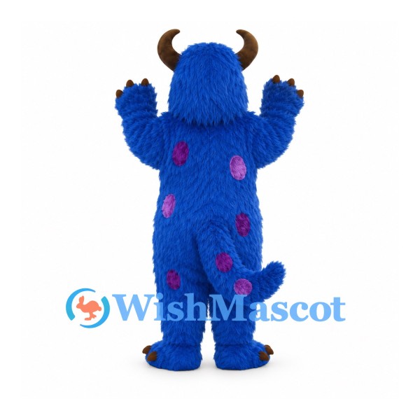 Monster Mascot Costume in Blue with Purple Spots and Brown Horns