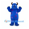 Monster Mascot Costume in Blue with Purple Spots and Brown Horns