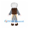 Grandfather Mascot Costume with White Hair Brown Vest and Yellow Apron