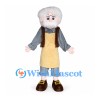 Grandfather Mascot Costume with White Hair Brown Vest and Yellow Apron