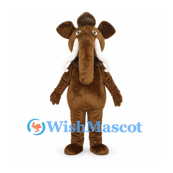 Mammoth Mascot Costume in Brown with Long Trunk and White Tusks