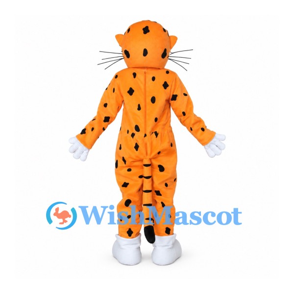 Leopard Mascot Costume in Orange with Black Spots and White Belly