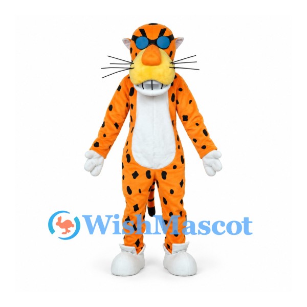 Leopard Mascot Costume in Orange with Black Spots and White Belly