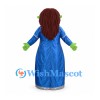 Ogre Princess Mascot Costume with Green Face and Blue Gown